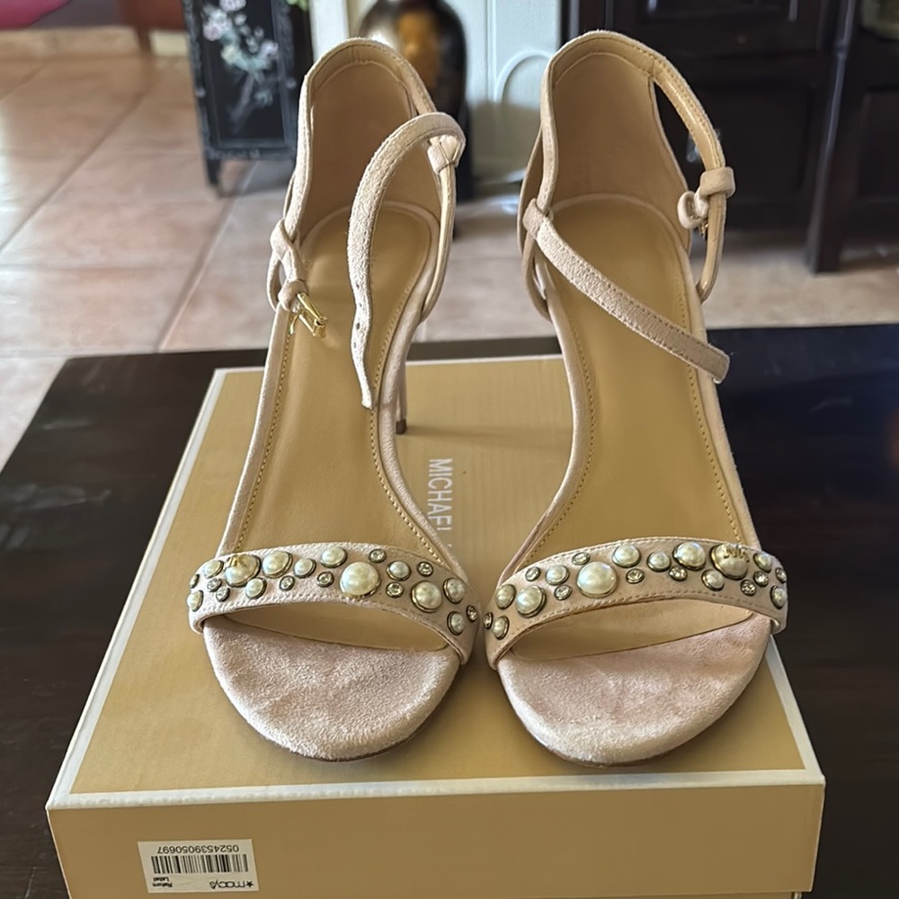 Michael Kors Cream Heeled Sandals with Ankle Strap